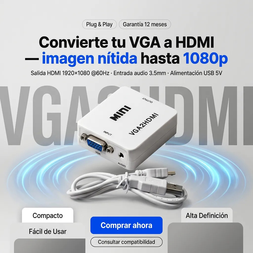 TECNOMAYORISTA COLOMBIA CONVERTIDOR VGA A HDMI ACTIVO