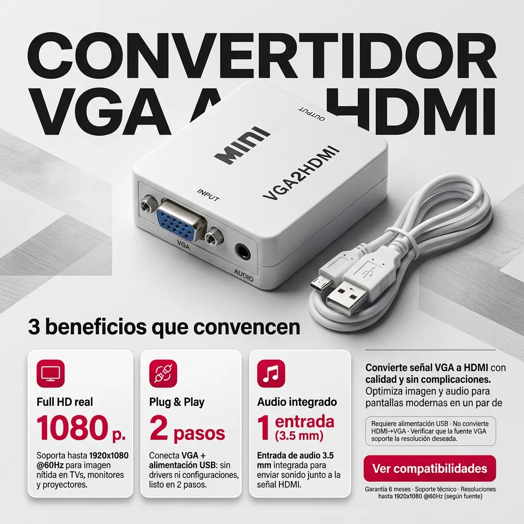 TECNOMAYORISTA COLOMBIA CONVERTIDOR VGA A HDMI ACTIVO