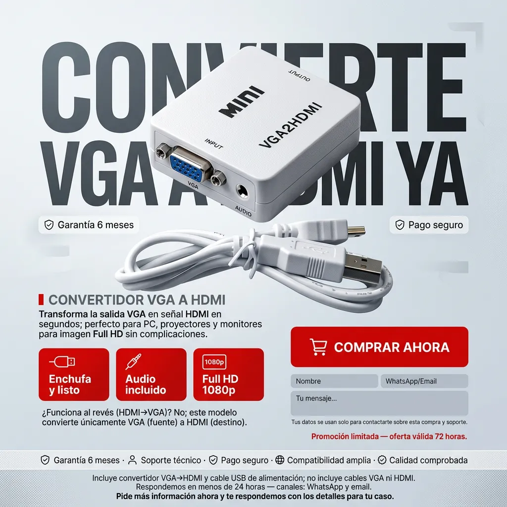 TECNOMAYORISTA COLOMBIA CONVERTIDOR VGA A HDMI ACTIVO