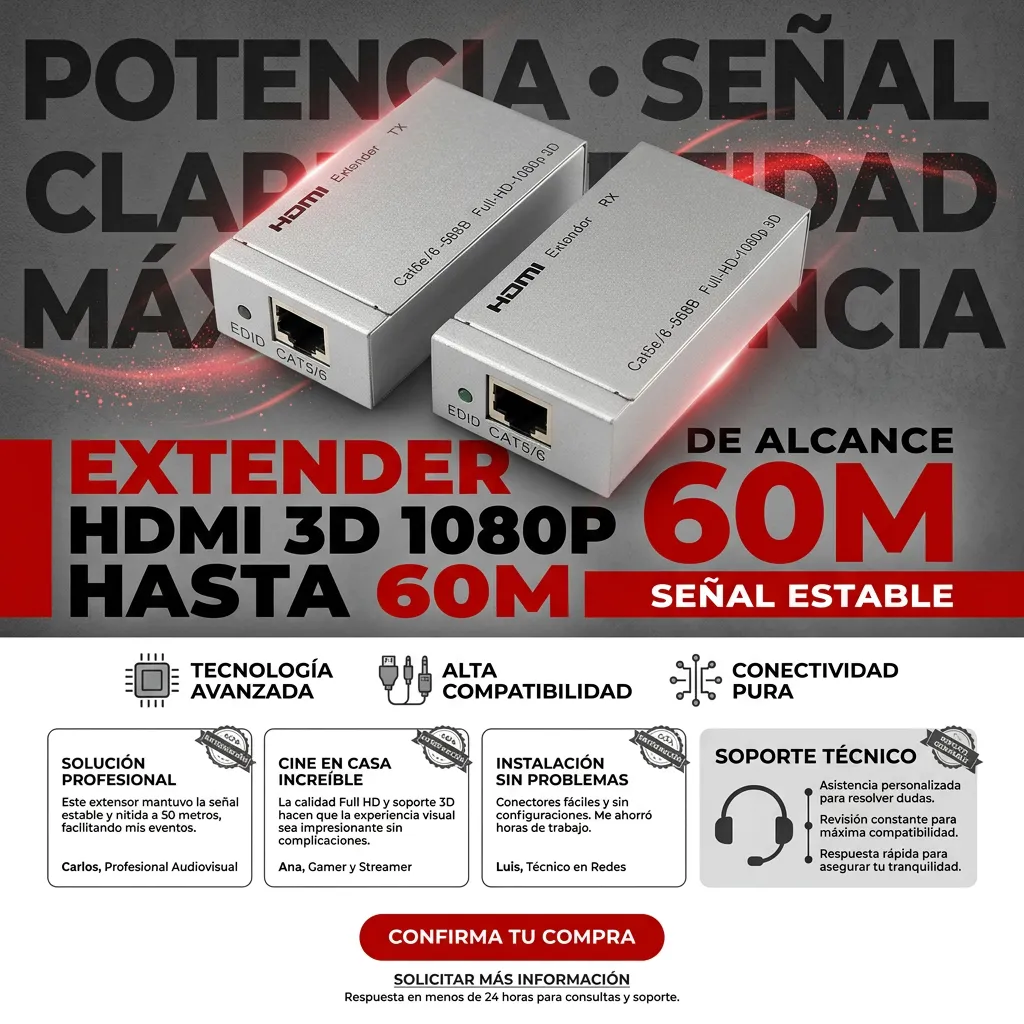 TECNOMAYORISTA EXTENDER HDMI 60 METROS 